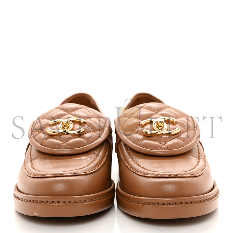 CHANEL QUILTED LEATHER CC TURNLOCK LOAFERS 